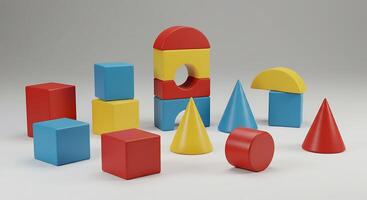 A set of colorful blocks and cones photo