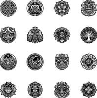 A set of black and white decorative symbols vector