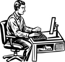 A sketchy style illustration of an office employee working on a system vector