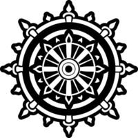 A glyph style icon of dharma wheel vector
