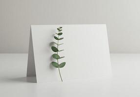 A white card with a leaf on it photo