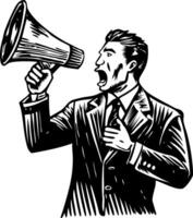 A character making an announcement in loudspeaker, vintage illustration vector