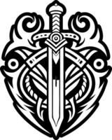 A black and white tattoo design with a sword and a heart vector