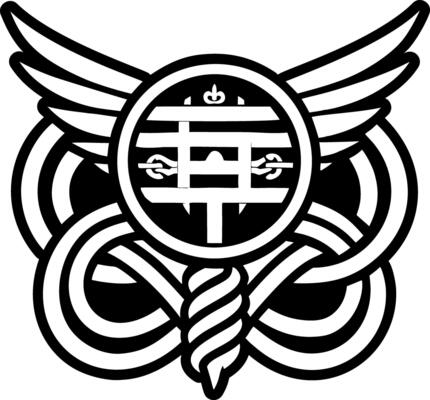 A glyph style icon showing wings symbol tattoo