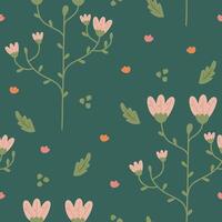 Minimal pink tulip pattern on green background vector
