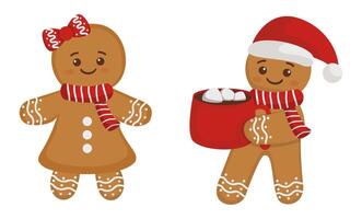 Gingerbread Characters with Mug of Hot Cocoa vector