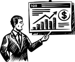 A character giving a business presentation, sketchy illustration vector
