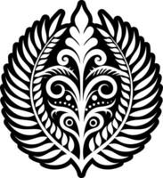 A black and white design with a stylized leaf vector