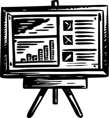 A vintage style illustration of a presentation board