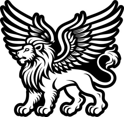 A glyph style icon of winged lion tattoo