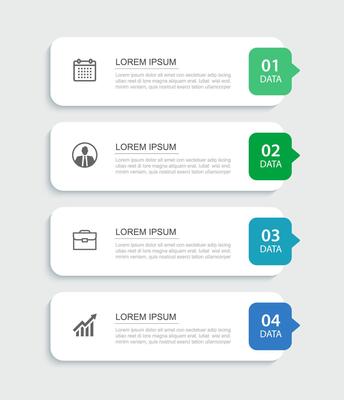 infographics 4 data rectangle tab index template. Illustration business abstract background.