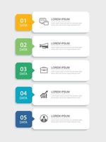 infographics 5 data rectangle tab index template. Illustration business abstract background. vector