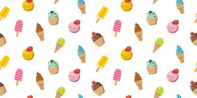 Ice cream with various flavors in a pattern seamless background for summer. vector