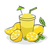 Lemonade juice with slices of lemon set on white background. vector