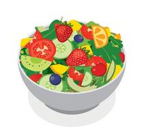 Fruit salad and vegetable in bowl on white background. vector