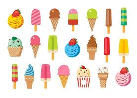 Ice cream set many flavors for summer background. vector