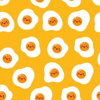 Seamless pattern with cute funny fried eggs on a yellow background. graphics. vector