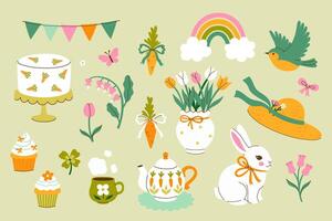 Cute set of spring items in delicate colors. graphics vector