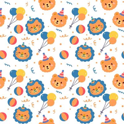 seamless pattern with cute animals and balloons