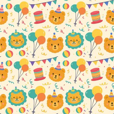 a seamless pattern with cute animals and balloons