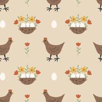 Hen Nest Egg Seamless Pattern vector