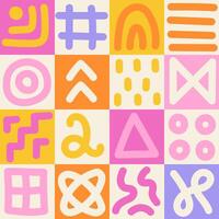 Colorful Checkerboard with Scribbles Seamless Pattern vector