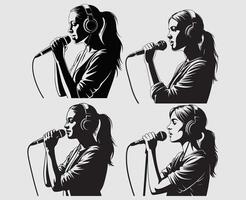 A set of high quality silhouette pop singer vector