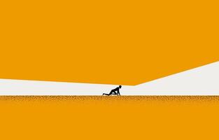 Businessman trying to get through narrow tunnel, overcoming difficult challenge, business struggle concept, minimal business design. vector