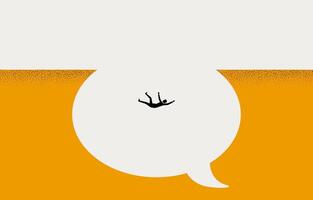 Businessman falling into the valley of thought bubble, ego-driven failure concept, minimal business design. vector