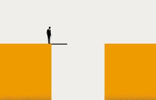 Businessman facing gap blocking his path, business challenge and risk concept, minimal business design. vector
