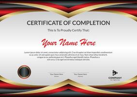 Elegant Certificate of Completion with Black Frame and RedGold Accents vector