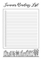Summer reading list Journal Printable Planner Page Template, Illustration, A4 and A5 Sizes, Hand Drawn Doodle Style. Planner pages bullet journal A5 A4 format vector