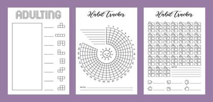 Habit tracker Set Summer Journal Printable Planner Page Template, Illustration, A4 and A5 Sizes, Hand Drawn Doodle Style. Planner pages bullet journal A5 A4 format vector