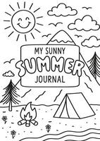 Camping mountain Summer Journal Printable Planner Page Template, Illustration, A4 and A5 Sizes, Hand Drawn Doodle Style. Planner pages bullet journal A5 A4 format vector
