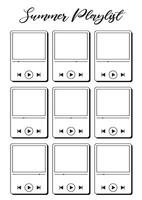 Summer playlist Journal Printable Planner Page Template, Illustration, A4 and A5 Sizes, Hand Drawn Doodle Style. Planner pages bullet journal A5 A4 format vector