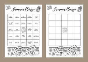 Bingo Set Summer Journal Printable Planner Page Template, Illustration, A4 and A5 Sizes, Hand Drawn Doodle Style. Planner pages bullet journal A5 A4 format vector