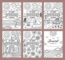 Cover page Set Summer Journal Printable Planner Page Template, Illustration, A4 and A5 Sizes, Hand Drawn Doodle Style. Planner pages bullet journal A5 A4 format vector