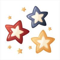 Red blue and yellow twinkle star illustration in cartoon style. Celestial graphic design with colorful constellation for 4th july. Perfect for Independence day template and tshirt design. vector
