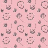 Seamless pattern of strawberry blueberry and cherry. Hand drawn food background. Line art graphic of sweet berries in the sketch style perfect for menu or product creation and package design. vector