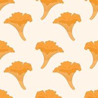 Chanterelle mushrooms seamless pattern, edible healthy mushrooms, found in the forest, source of vitamins D B PP. vector