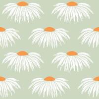Chamomile pattern, wall decor with hand drawn sketch chamomile flower bud. On pastel green background. vector