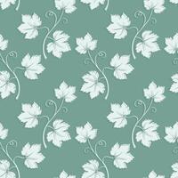 Grapevine with leaves pattern, light vine silhouette on green pastel background. vector