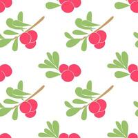 Cranberry berries with leaves on branch, simple pattern. vector
