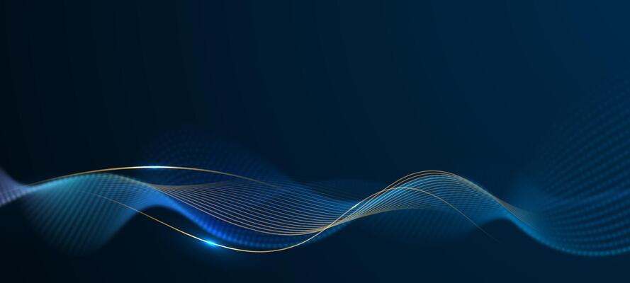 Gold luxury background. illustration element with gold wave line, sparkle, texture on dark blue, black color background. Graphic design for event, business, technology banner template