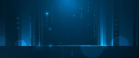 Abstract geometric shape, line, light effect on dark blue gradient color for banner, wallpaper background. Illustration modern graphic design for digital technology, futuristic background vector