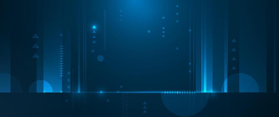 Abstract geometric shape, line, light effect on dark blue gradient color for banner, wallpaper background. Illustration modern graphic design for digital technology, futuristic background