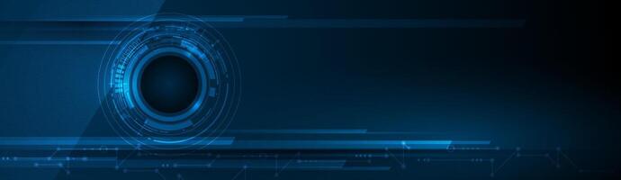 Digital eyeball and line on circuit board. High tech computer, science technology. Abstract futuristic communication concept. Dark blue color background vector