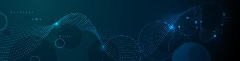Illustration element with abstract wave line, motion pattern and particle dot on dark blue background. Modern futuristic design for background. Digital datum, high tech, technology concept vector