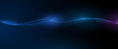 Abstract dynamic, wave - flow mesh particles pattern and dot on dark blue background. Illustration design futuristic, network technology background. Modern digital datum and science concept vector