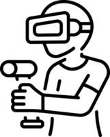 A line style icon showing a character using vr technology vector